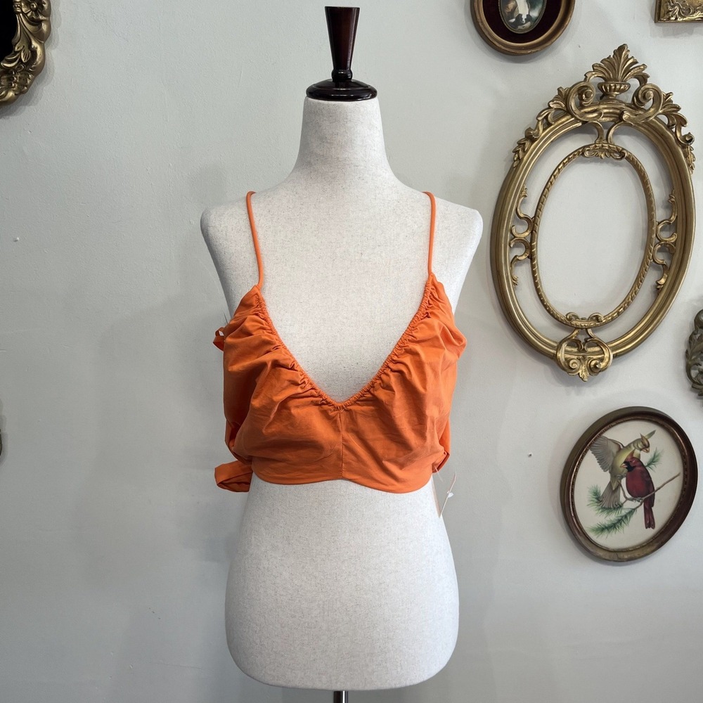 Tanya Taylor Orange Tie Back‎ Crop Top Crisscross Straps Size 8